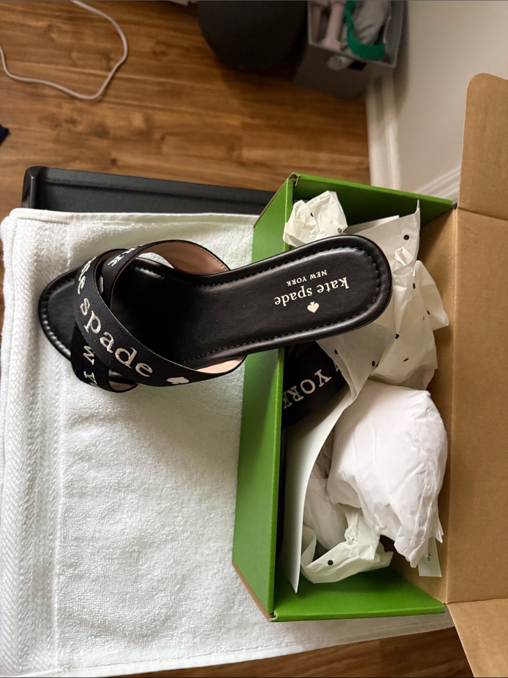 kate spade Black Logo Crossband Slide Mules